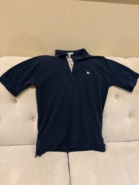 Burberry Navy Polo with Signature Check Placket